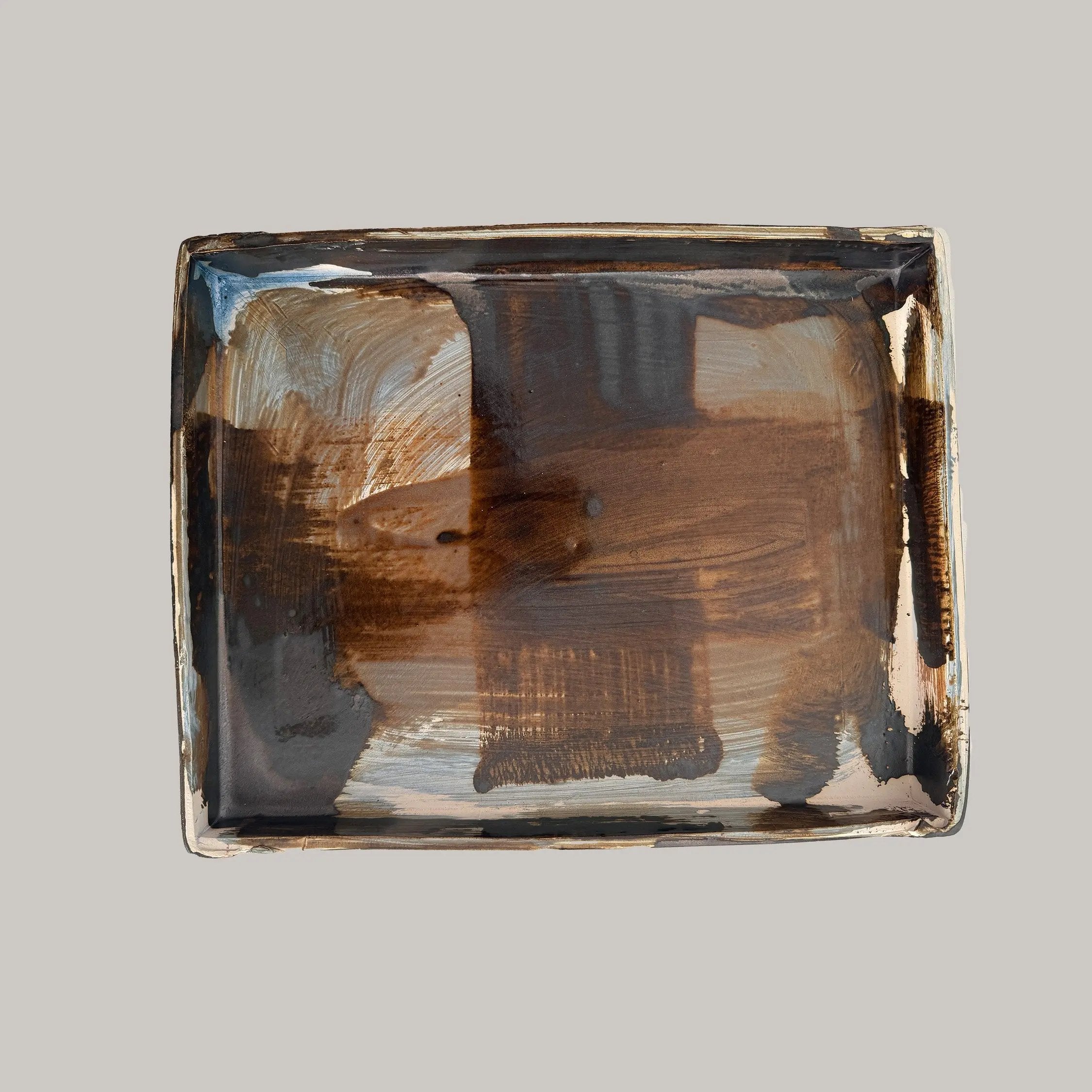 Brown Brush Ceramic Tray - Pink & Tan