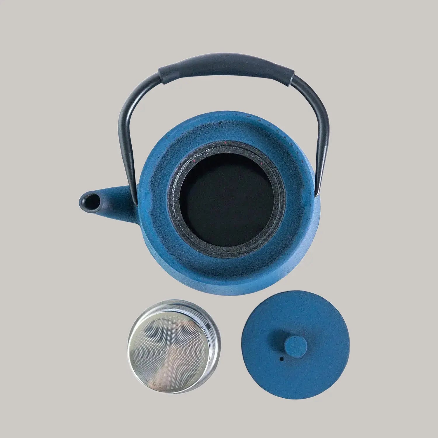 Modern Straight Edge Design Blue 33oz Cast Iron Tea Pot (1/8) Urban Tokyo