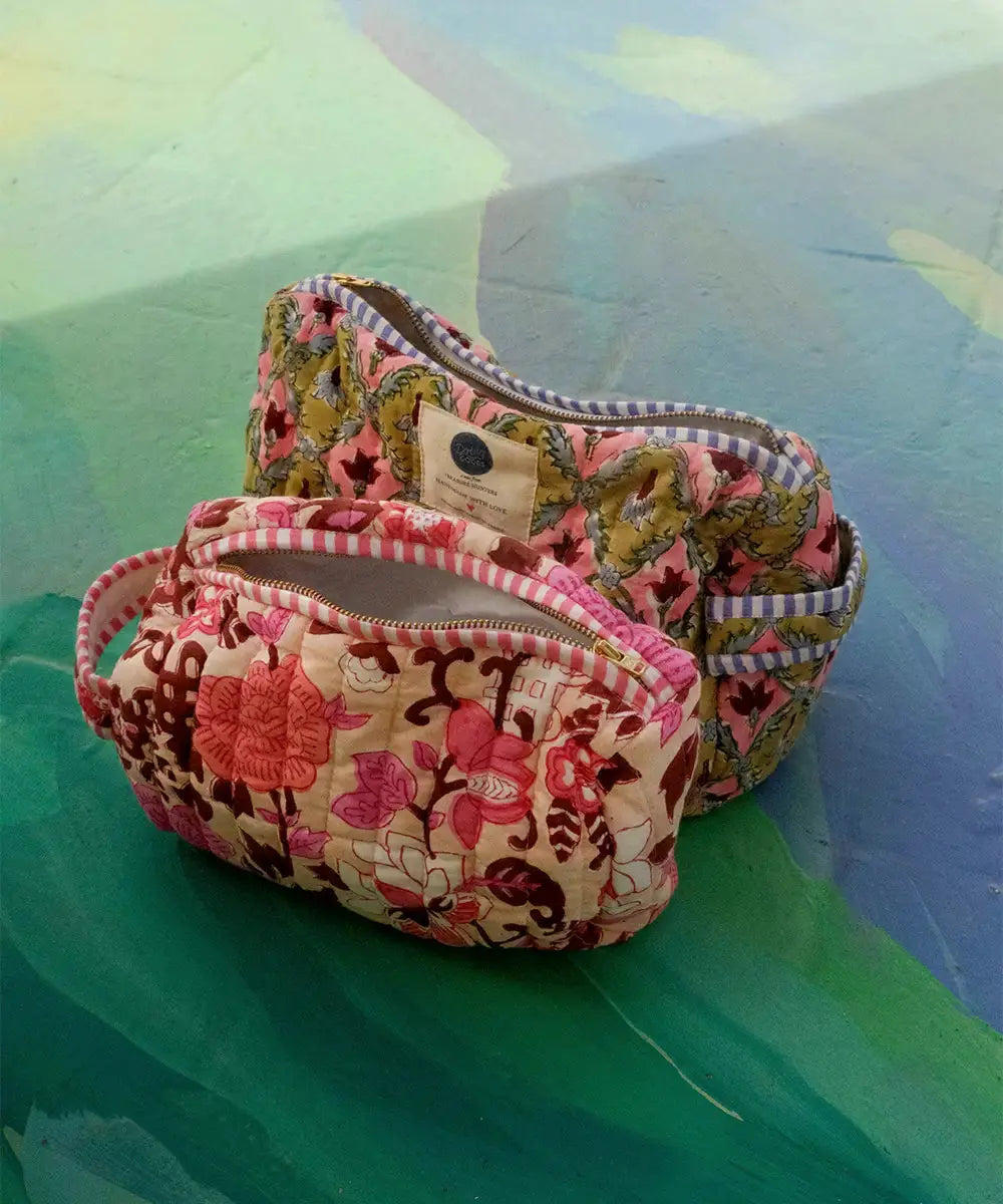 Molly Make-Up Bag - Pink & Tan