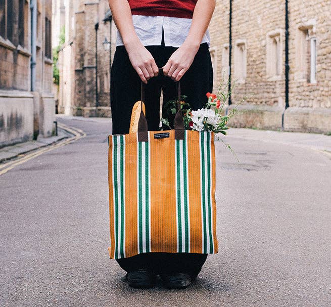 Woven Market Bag in Spanish Orange & Grass Green British Colour Standard North America
