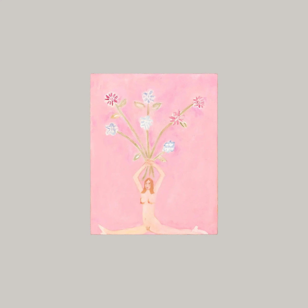 Girl Holding Bouquet (an ode to Sanyu) - Pink & Tan