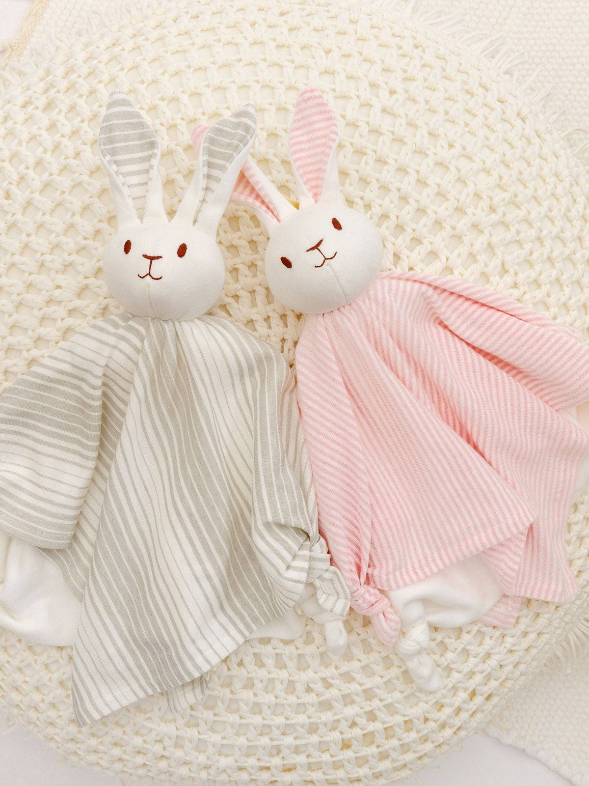 Lovey Bunny Blanket Friend - Grey Ombre Stripe - Pink & Tan