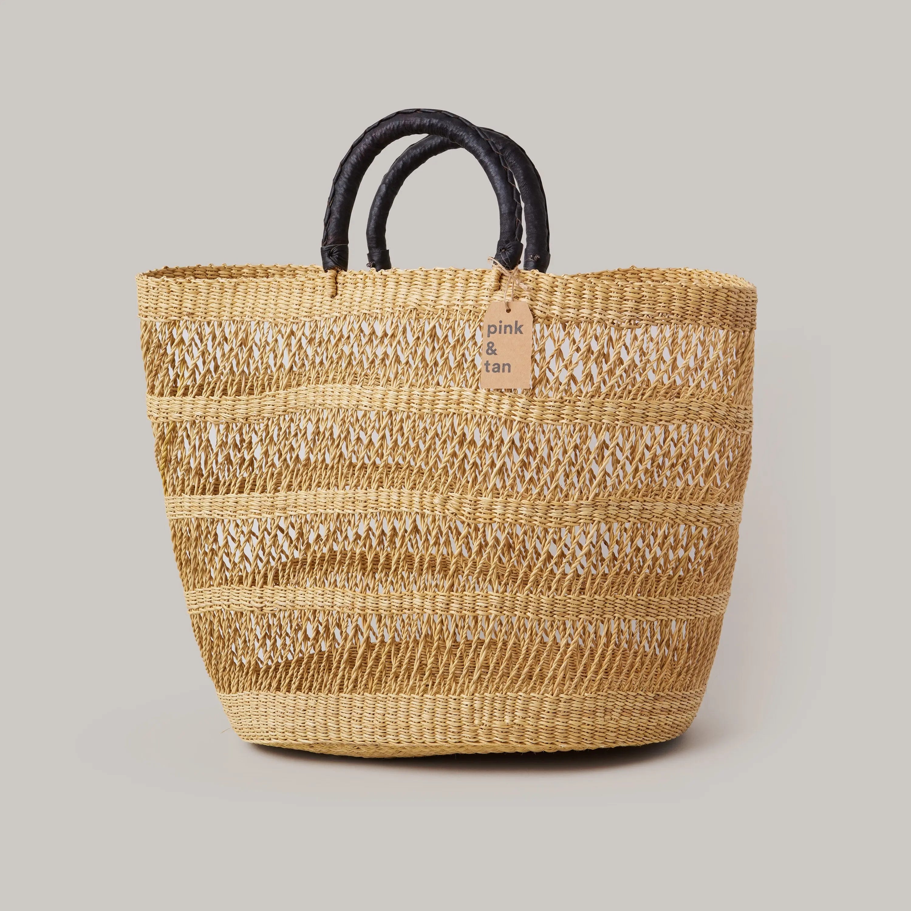 Basket Tote with Leather Handles Savannah