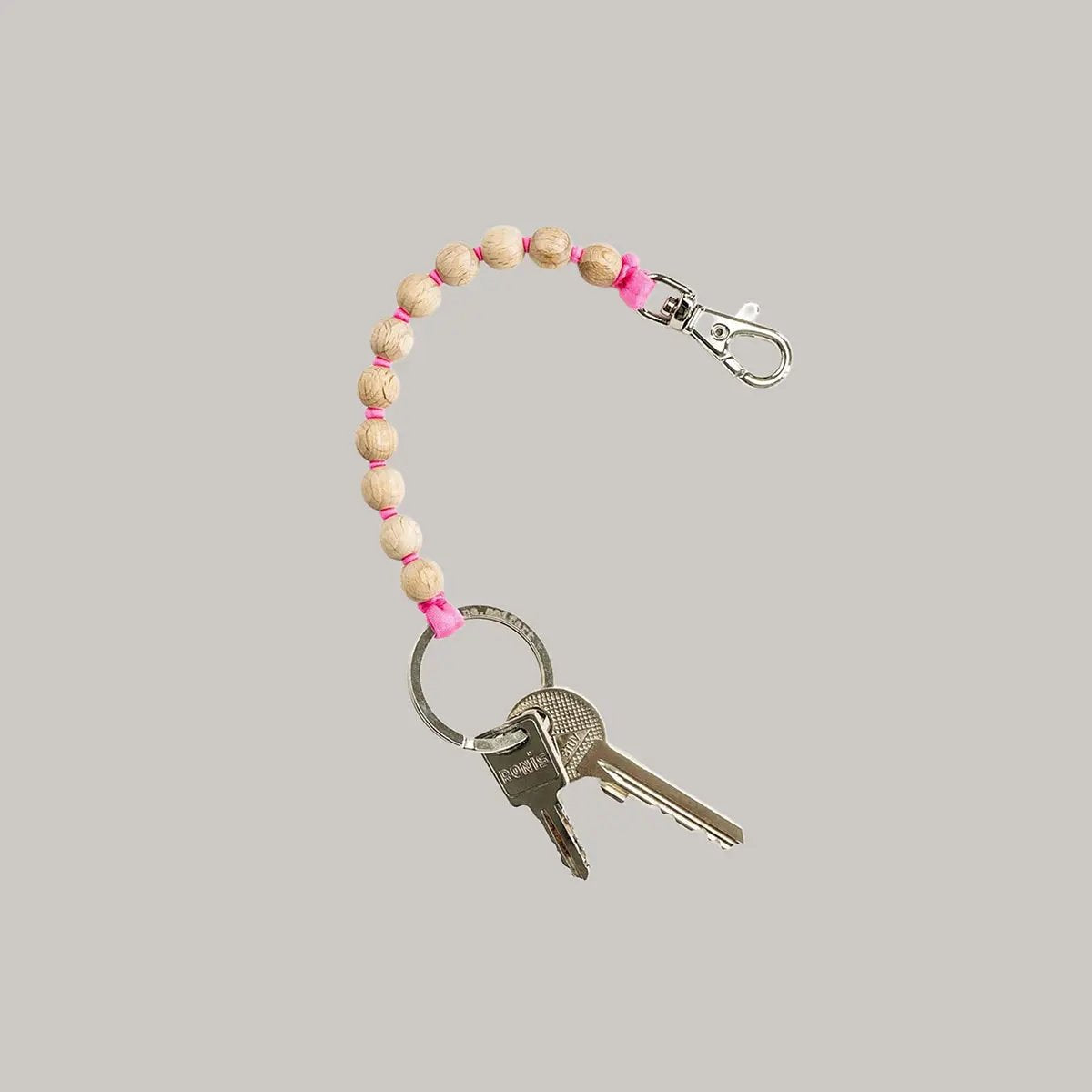 Wooden Bead Key Holder - Pink & Tan