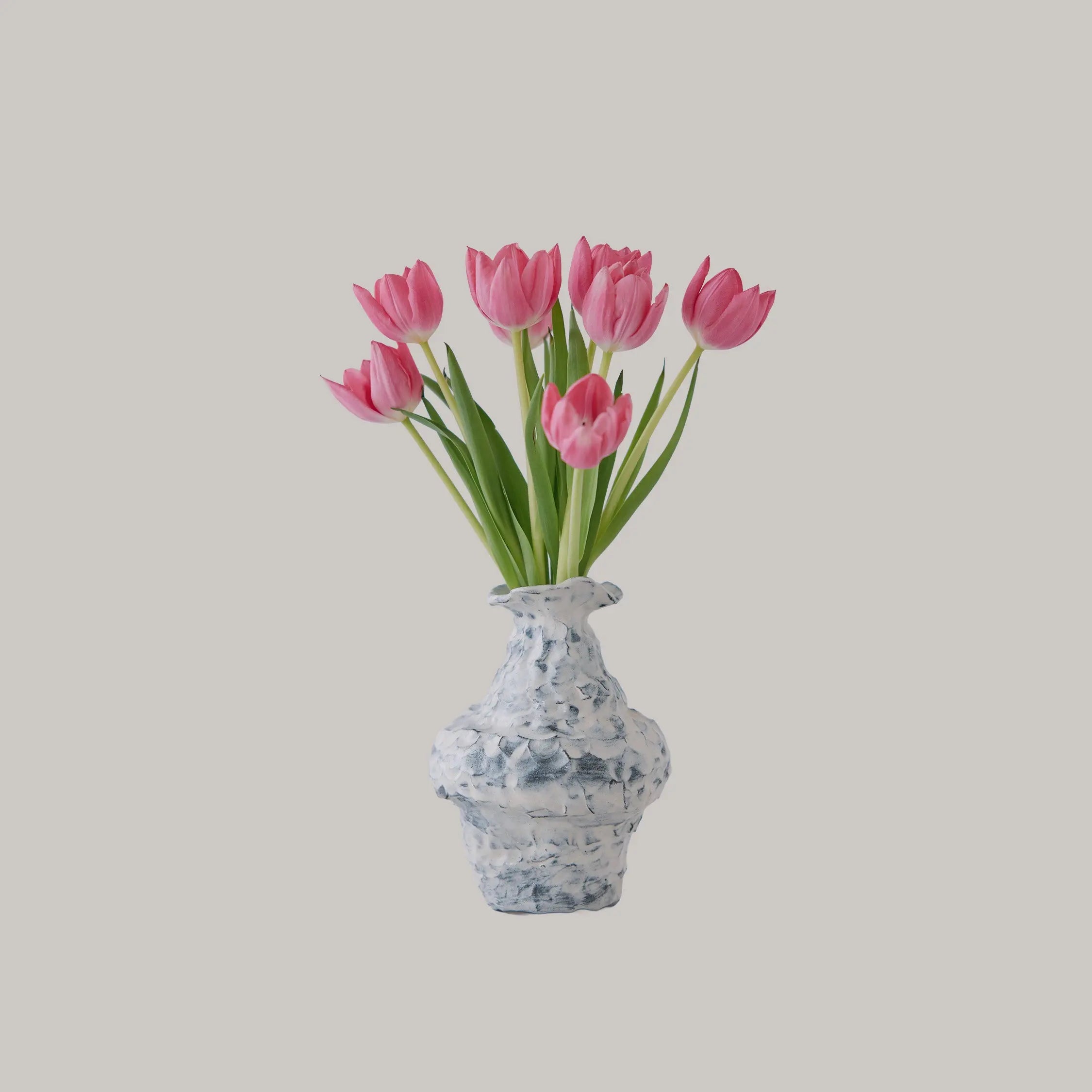 Hand-built White Glaze Vase Pink & Tan