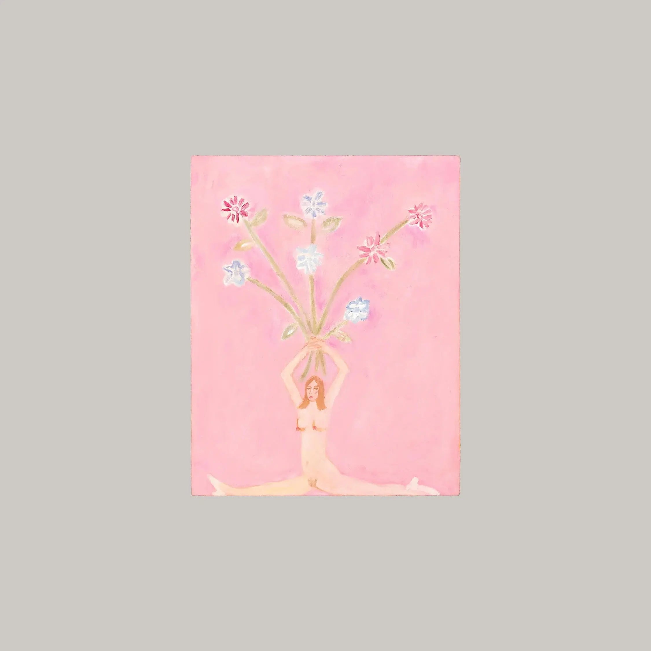 Girl Holding Bouquet (an ode to Sanyu) - Pink & Tan