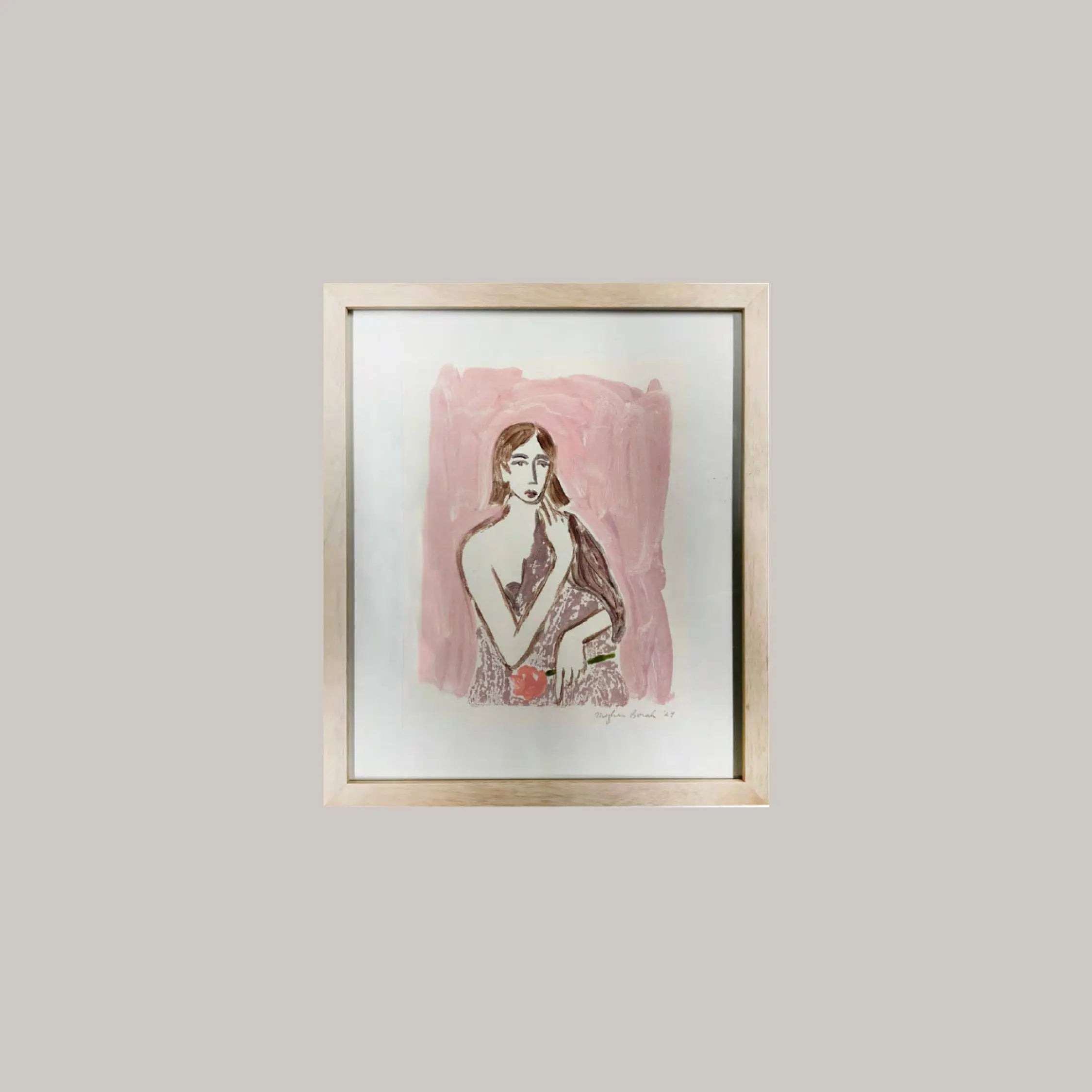 Girl Holding Pink Flower, Pink Background Meghan Borah