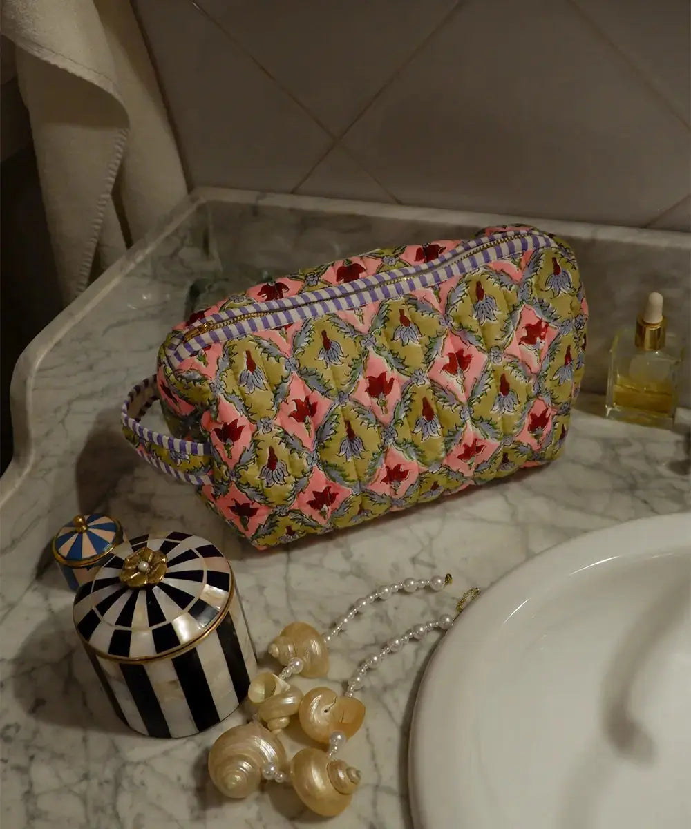 Molly Make-Up Bag - Pink & Tan