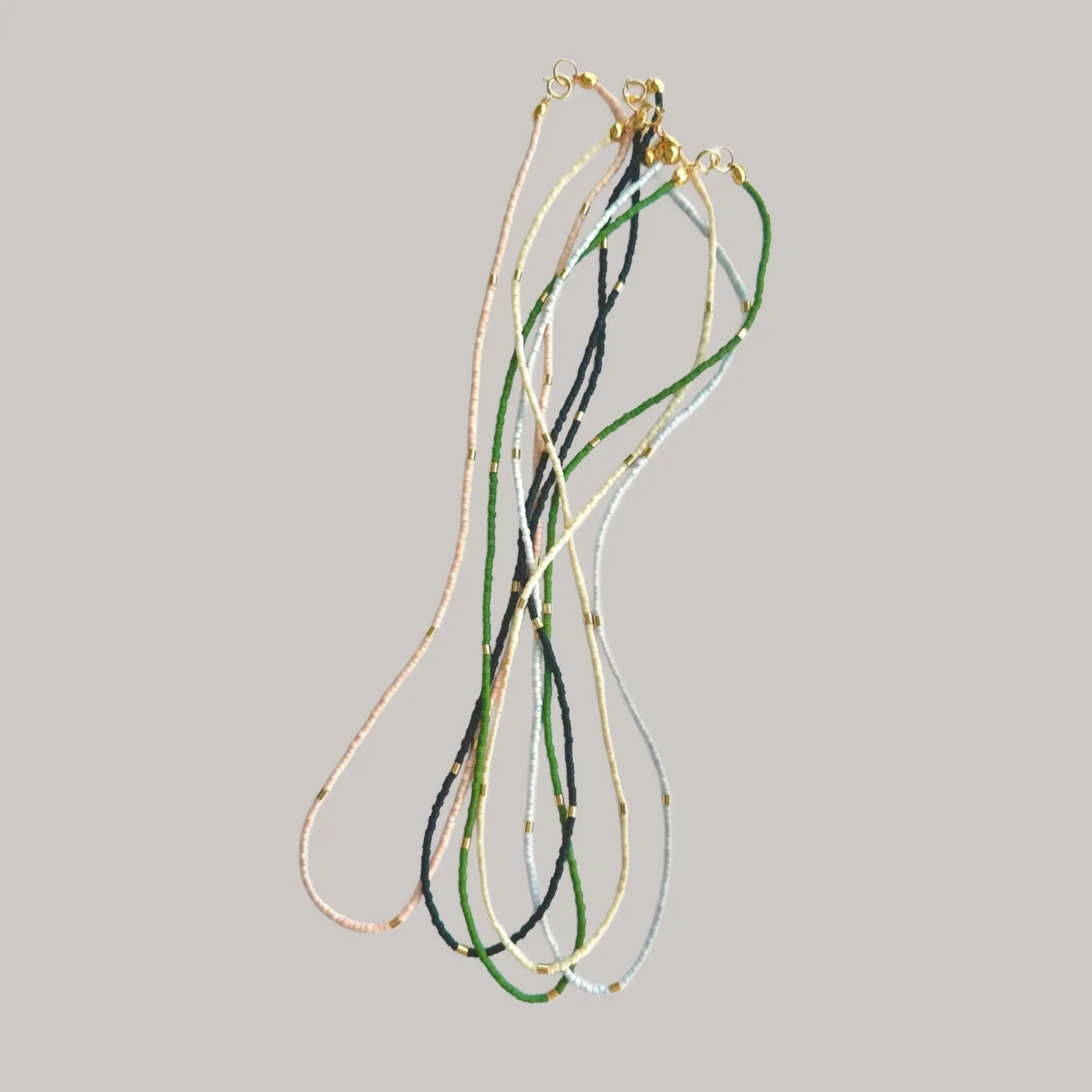 Matte Gold Bar Choker - Pink & Tan