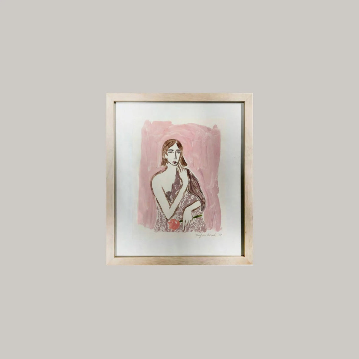 Girl Holding Pink Flower, Pink Background Meghan Borah