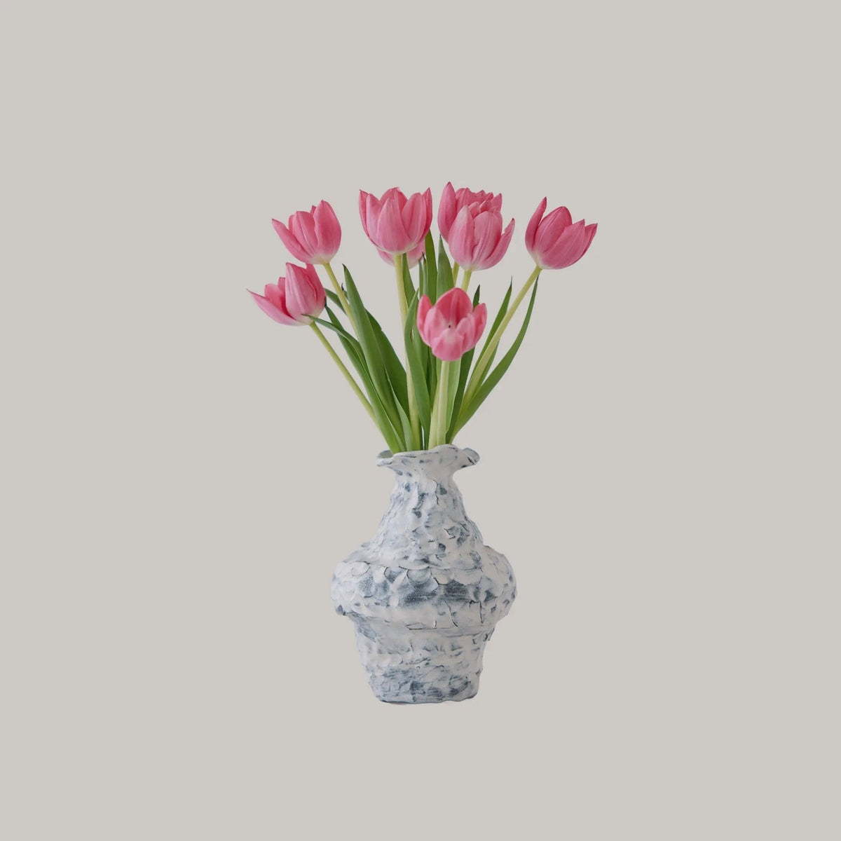 Hand-built White Glaze Vase Pink & Tan