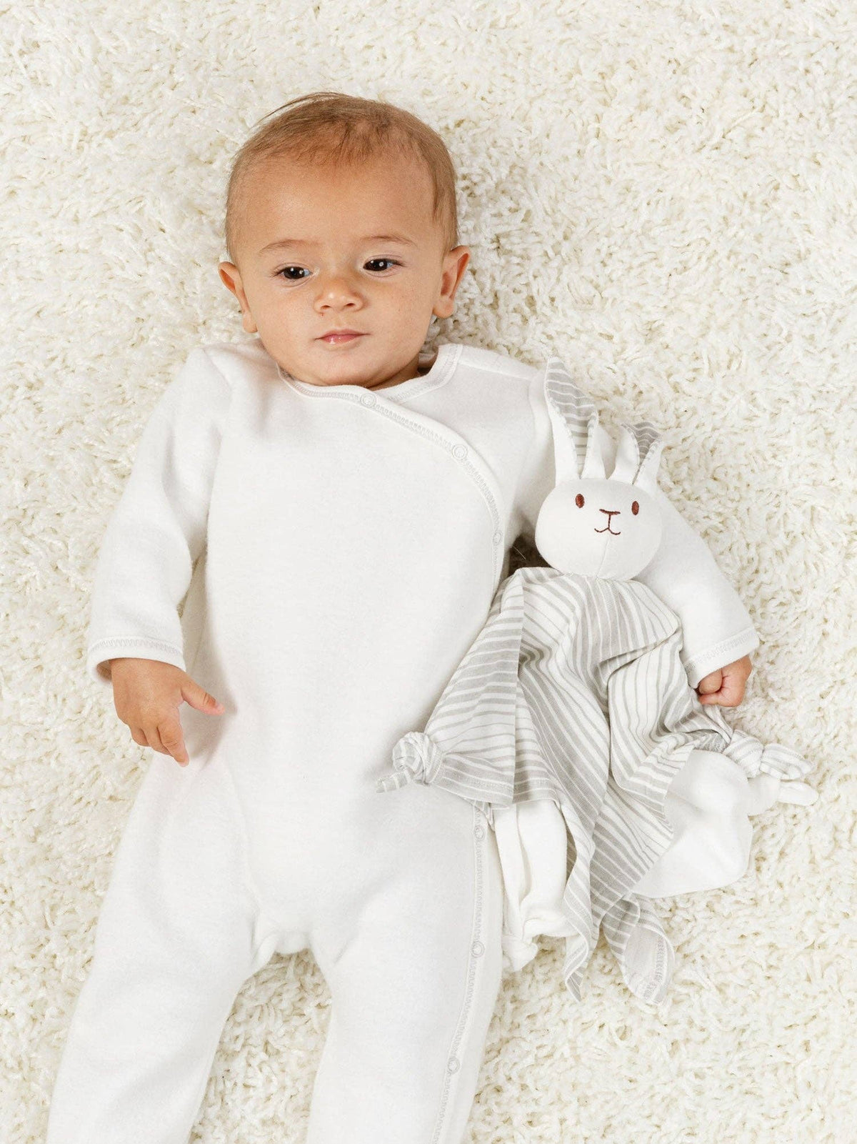Lovey Bunny Blanket Friend - Grey Ombre Stripe - Pink & Tan