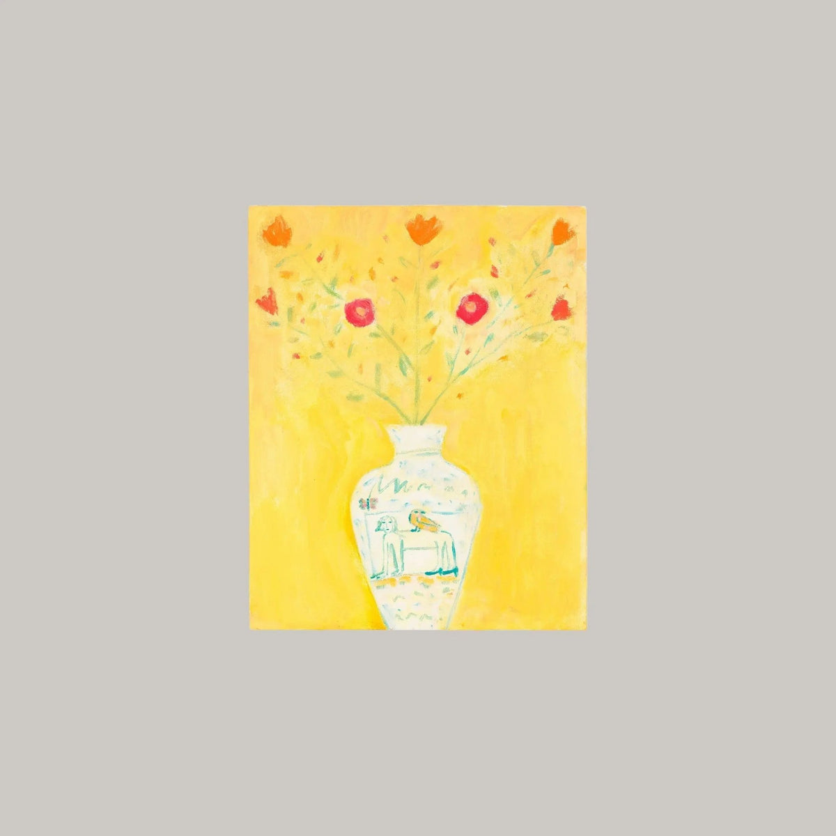 Vase with Pink and Orange Flowers - Pink & Tan