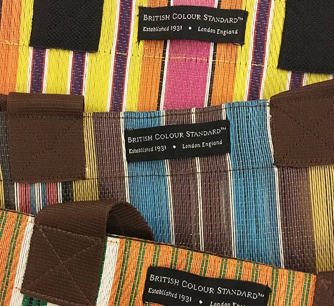 Woven Market Shopper in Indian Yellow, Saxe Blue & Rose Beige British Colour Standard North America