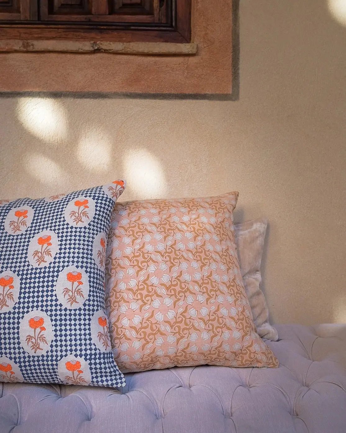 Zara Cushion - Pink & Tan