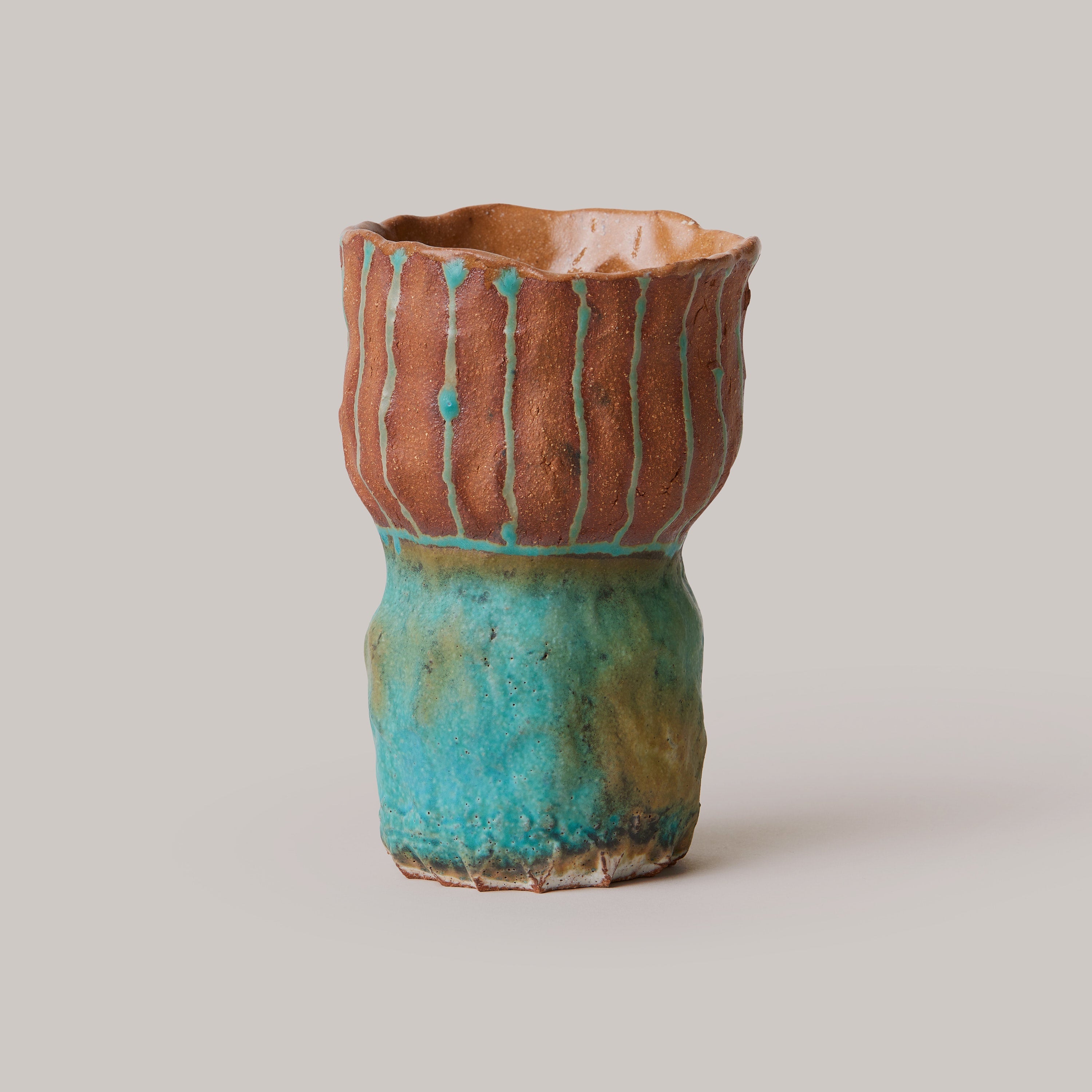 Turquoise Tan Tiered Vase